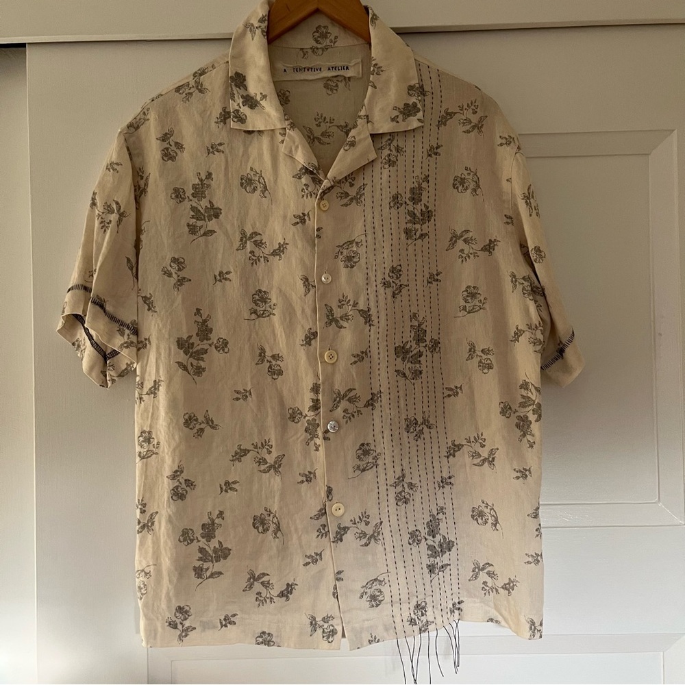 Floral Beige Button Down Shirt
